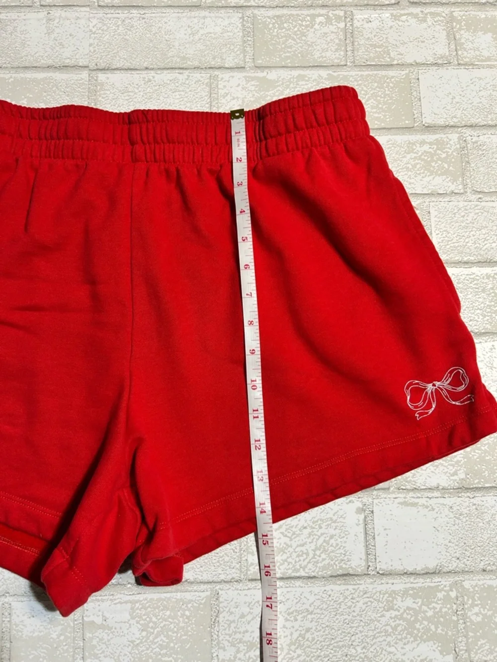 State of Mind Red Athletic Shorts with Bow Accent